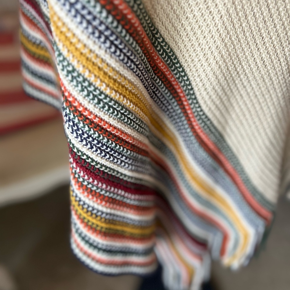Faux Fur Trim Knit Poncho with Striped Detail - Picture 4 of 8